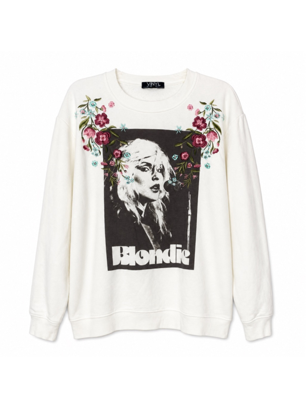 Blondie Graphic Sweatshirt Floral Embroidered Crewneck XL Band Tee Vintage Style - Picture 2 of 9